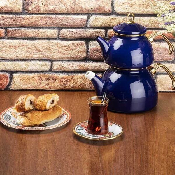 LACİVERT GOLD EMAYE ÇAYDANLIK TAKIMI 1200ML/2300ML - Görsel 4