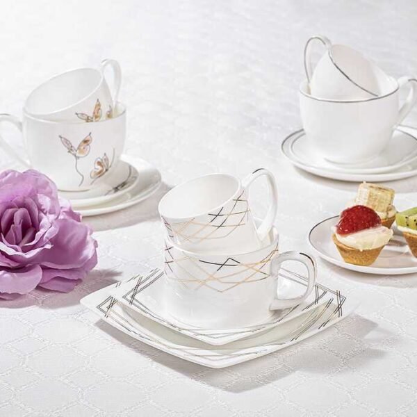 NEW BONE CHINA BLANK 12 PARÇA KARE KAHVE TAKIMI - Görsel 4