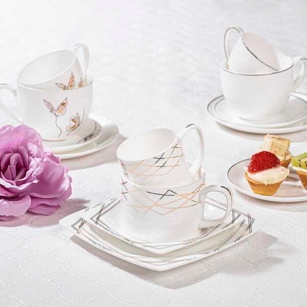 NEW BONE CHINA SILVER 12 PARÇA YUVARLAK KAHVE TAKIMI - Görsel 4