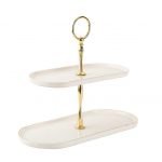 REACT KREM RENGİ GOLD YALDIZLI İNCE SERAMİK 2KATLI DİKDÖRTGEN KURABİYELİK 27CM