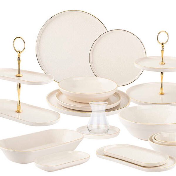 REACT KREM RENGİ GOLD YALDIZLI İNCE SERAMİK 2KATLI DİKDÖRTGEN KURABİYELİK 27CM - Görsel 3