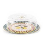 CAM MEYVE DESENLİ YUVARLAK 2 PARÇA FANUS SETİ 32CM